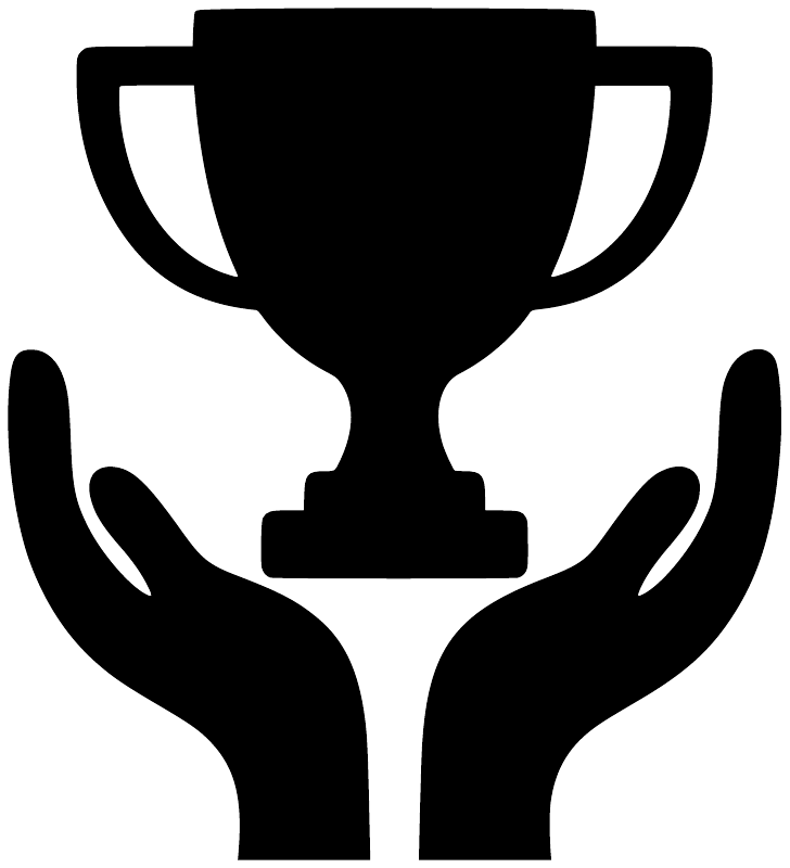 Trophy and hands vinyl decal close-up, black trophy with raised hand shapes