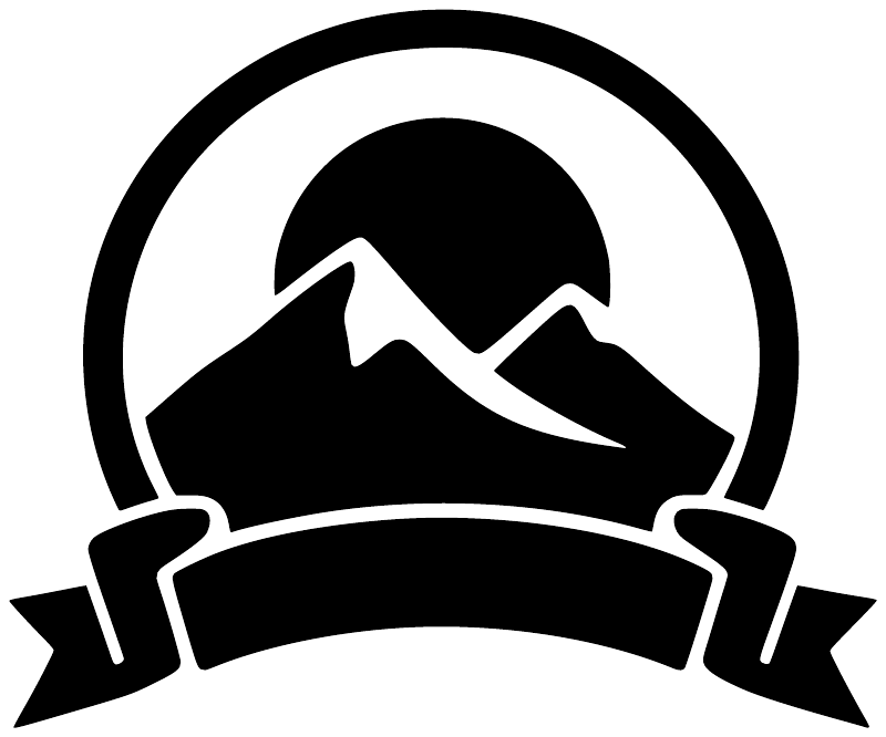 Achievement medal vinyl decal close-up: black mountains, white circle and ribbon