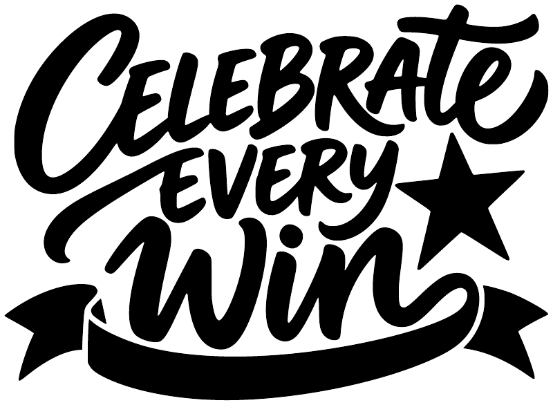 Black “Celebrate Every Win” vinyl decal with star accents