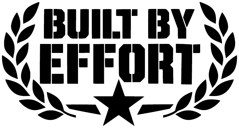 Vinyl decal design: white “BUILT BY EFFORT” lettering with laurel wreath and star