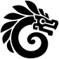 Feather serpent coil vinyl decal, black and white Aztec-style emblem