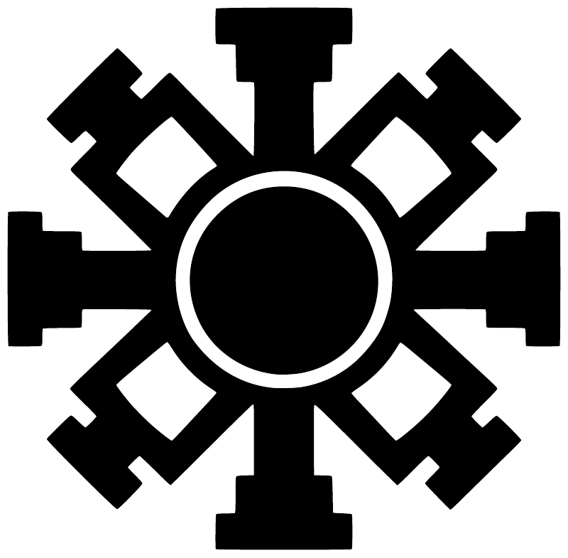 Sunrise Shield vinyl decal featuring black gear-sun symbol with circular center