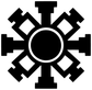 Sunrise Shield vinyl decal featuring black gear-sun symbol with circular center