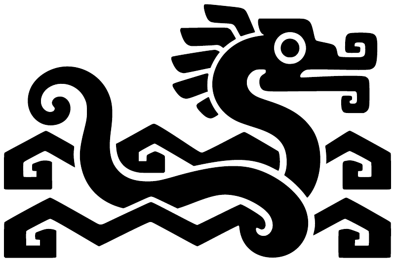 Stylized water serpent vinyl decal in black with white house and pattern details