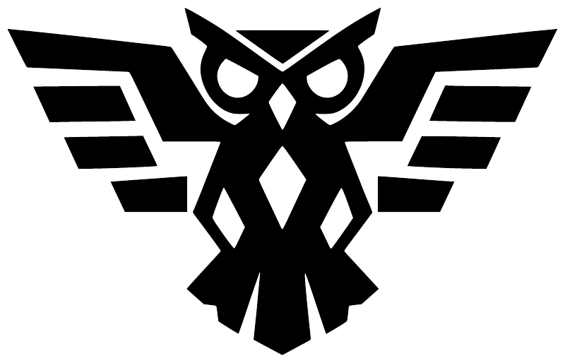 Owl mosaic vinyl decal, bold black and white owl emblem graphic