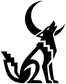 Black vinyl decal silhouette of moon over coyote with tribal-style patterns