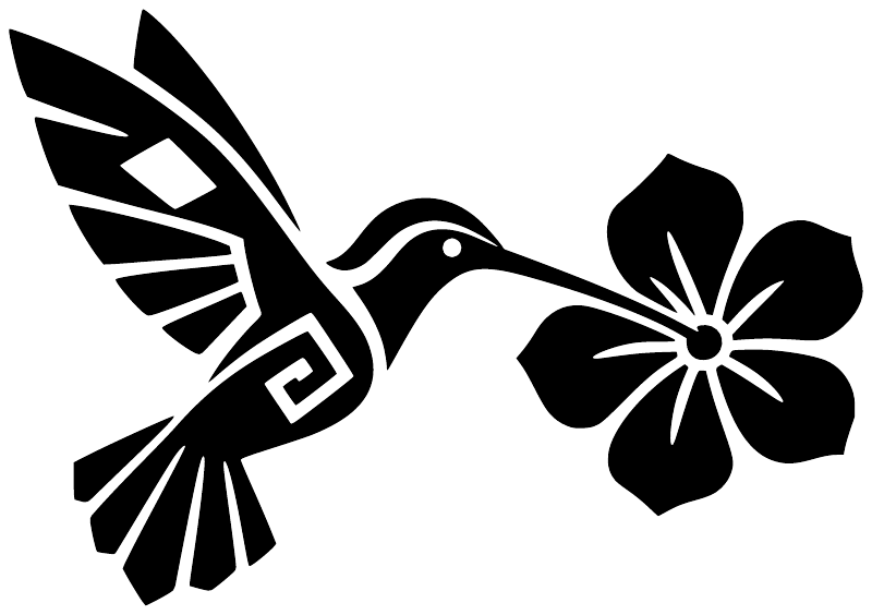 Hummingbird and flower vinyl decal, bold black cutout on white