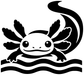 Black-and-white axolotl vinyl decal with water ripples and tail waves
