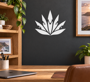 Agave rosette vinyl decal with Aztec pattern, white agave on dark surface