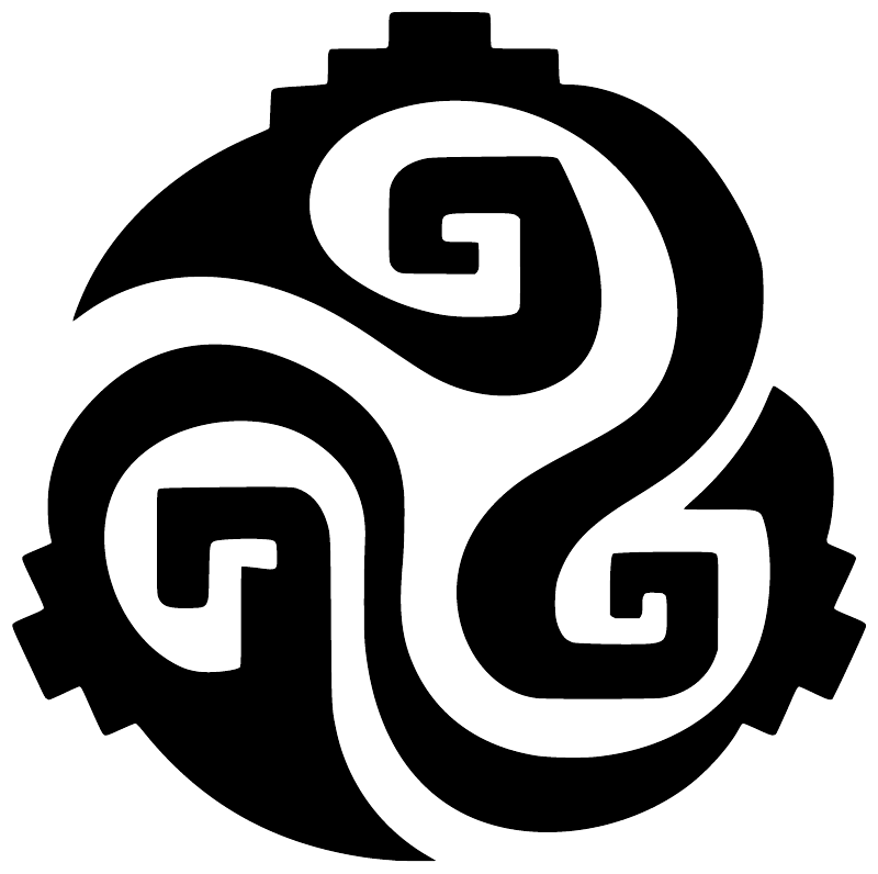 Black and white vinyl decal emblem with interlocking G shapes in an Aztec style