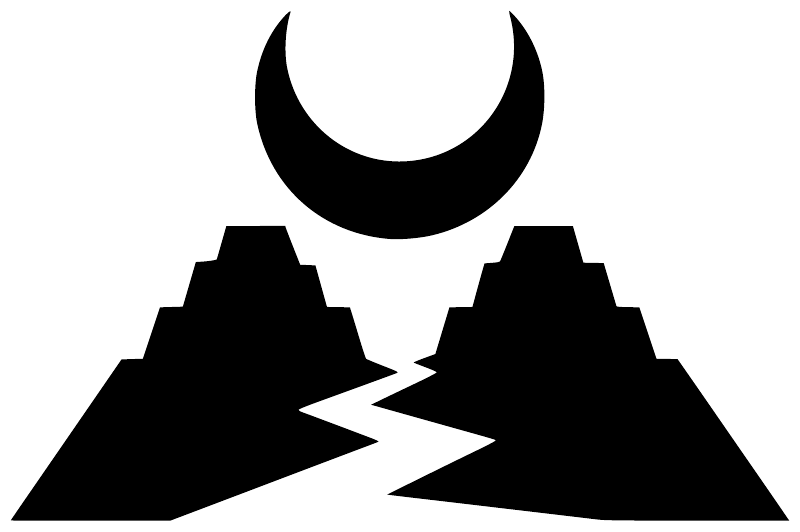 Black moon vinyl decal with mountain peaks and lightning bolt on white background