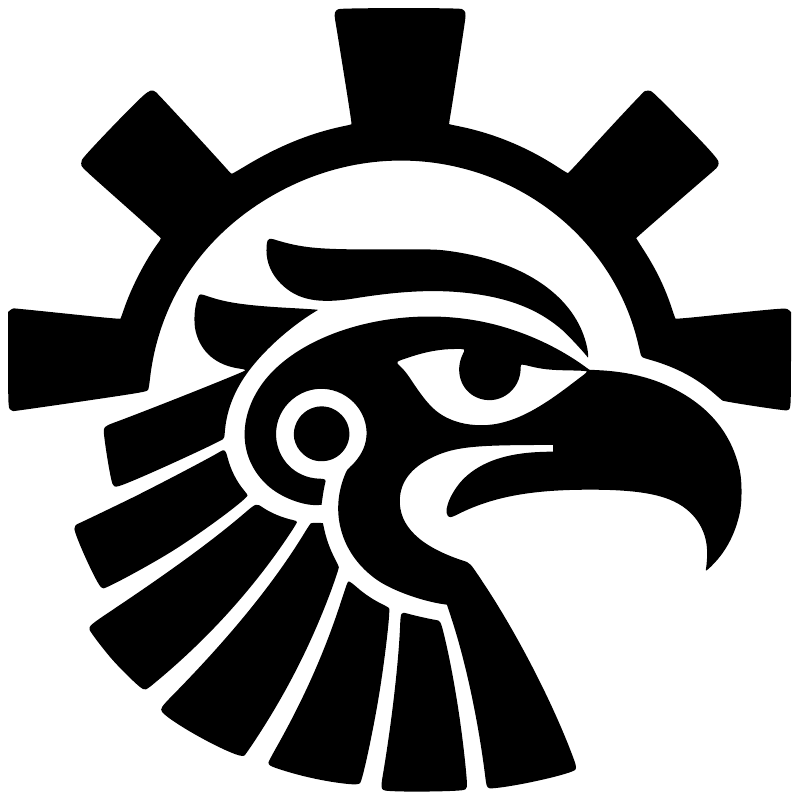 Solar eagle profile vinyl decal, bold black eagle head with white sun rays.