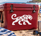 Jaguar stride vinyl decal: white Aztec-style jaguar on red surface
