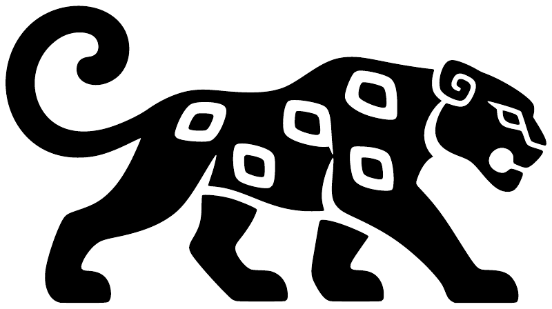 Jaguar stride vinyl decal: black Aztec-style jaguar silhouette