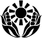 Black Aztec circle vinyl decal sunburst with centered dot and petal leaves