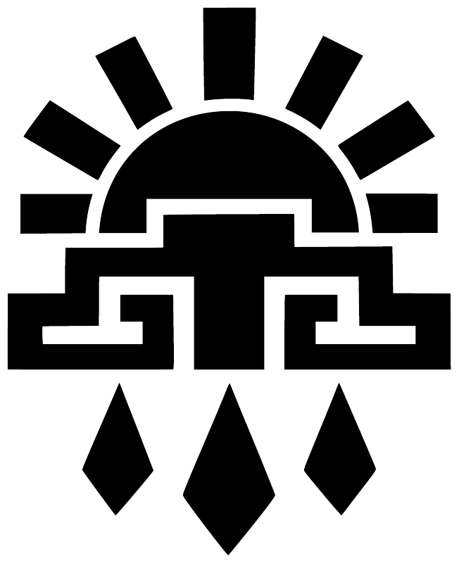 Black Aztec sun emblem vinyl decal with geometric rays and center