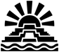Close-up vinyl decal showing black sunburst, geometric steps, and wavy stripes.