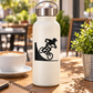 BMX vinyl decal on white bottle featuring a black BMX rider