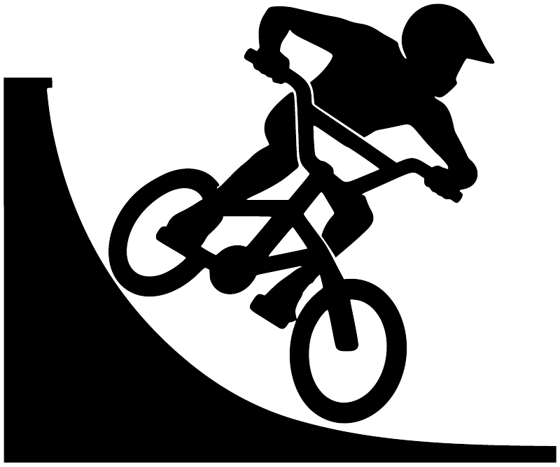 BMX vinyl decal sticker with black BMX rider on a curved track