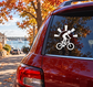 BMX vinyl decal of a silhouetted rider on a bicycle with sunburst rays