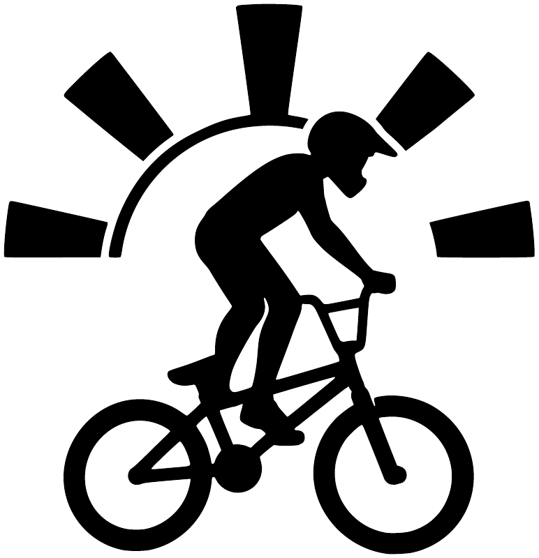BMX vinyl decal silhouette of a rider on a bike with a circular sunburst