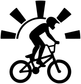 BMX vinyl decal silhouette of a rider on a bike with a circular sunburst