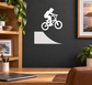 BMX ramp launch vinyl decal, white BMX rider silhouette over curved ramp