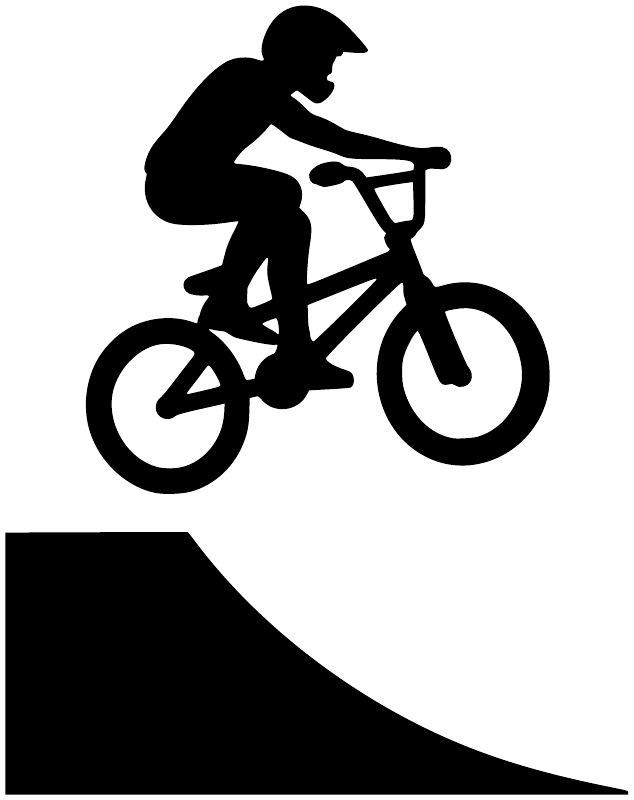 BMX ramp launch vinyl decal, black BMX rider silhouette on curved ramp