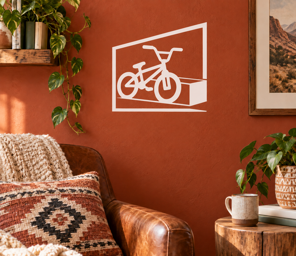 BMX street ledge vinyl decal with white bike graphic on square outline