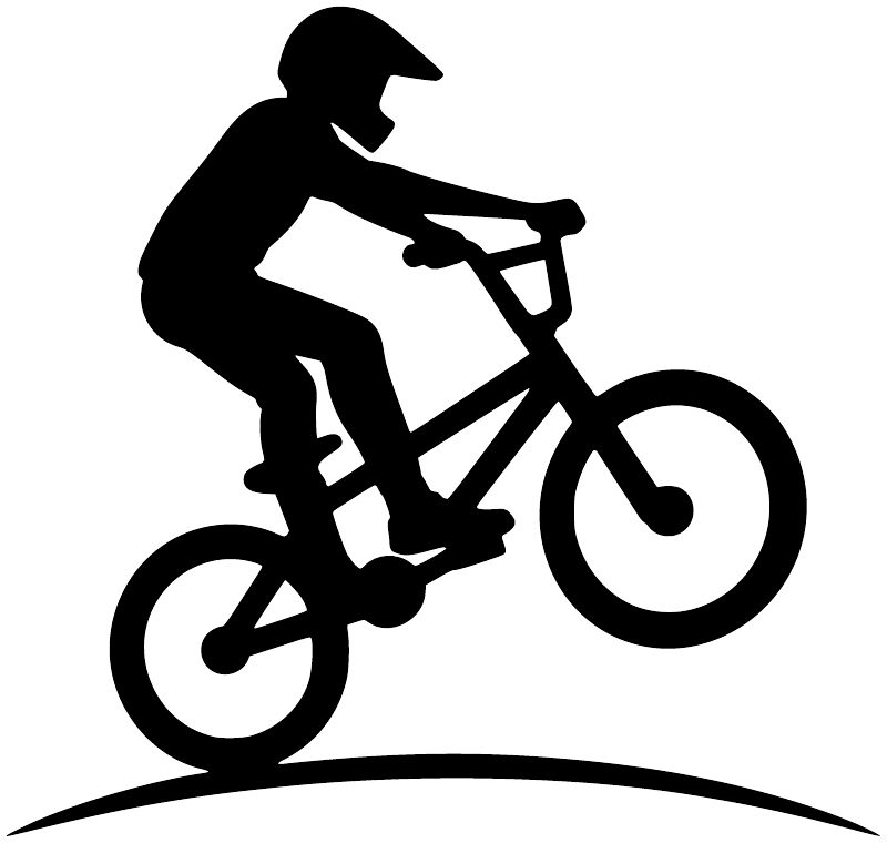 BMX front wheel lift vinyl decal, black rider silhouette and bike with curved base