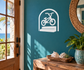 BMX park arch vinyl decal with white BMX rider and bicycle icon