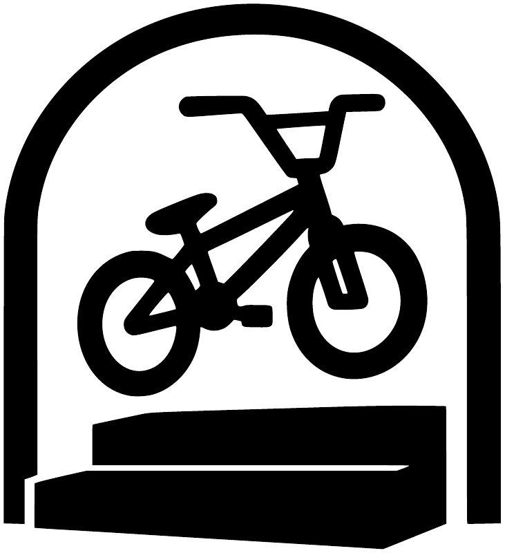 BMX park arch vinyl decal with black BMX bicycle rider silhouette