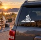Pump track BMX vinyl decal for car glass, white rider on bike over ramp