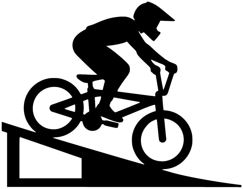 BMX start track vinyl decal silhouette in black: rider on bike and start flag