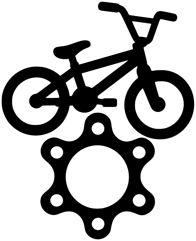 BMX crank crest vinyl decal, black bike outline with chainring and patterned plate