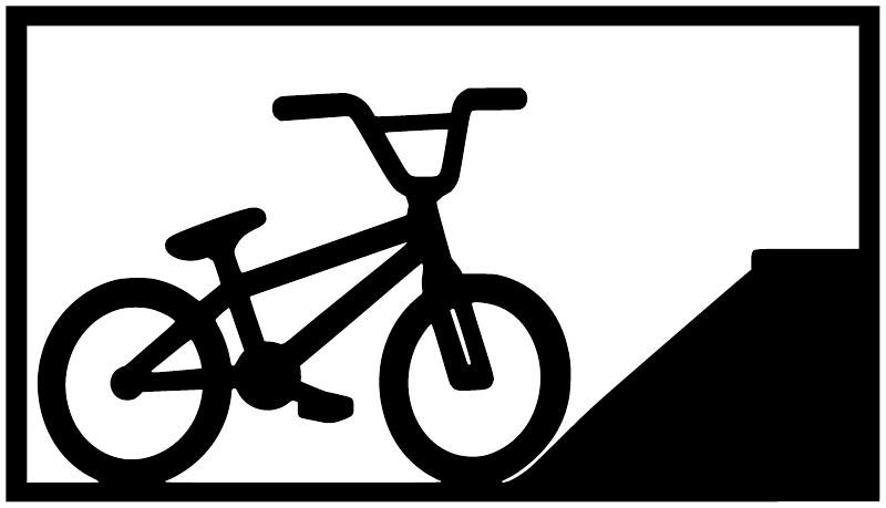 BMX brick bank vinyl decal, black BMX bicycle silhouette on white with diagonal block