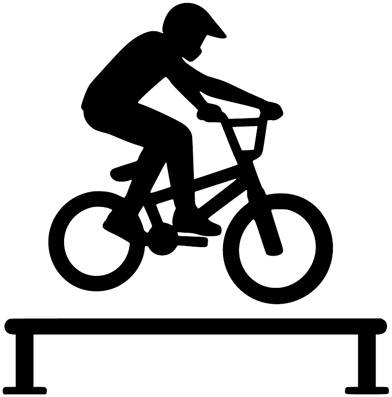 BMX rail vinyl decal, black rider and BMX bike silhouette above a rail
