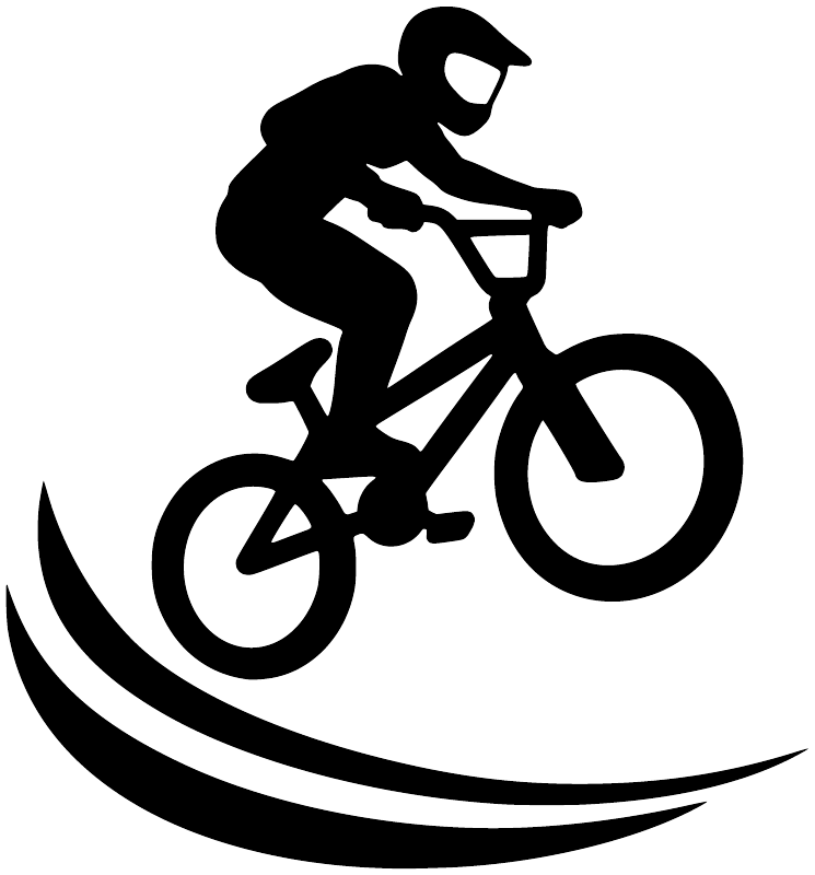 BMX airborne vinyl decal, black rider on bike with curved swoosh