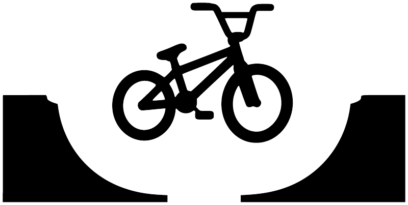 BMX transition vinyl decal, black bike icon on white ramp shape
