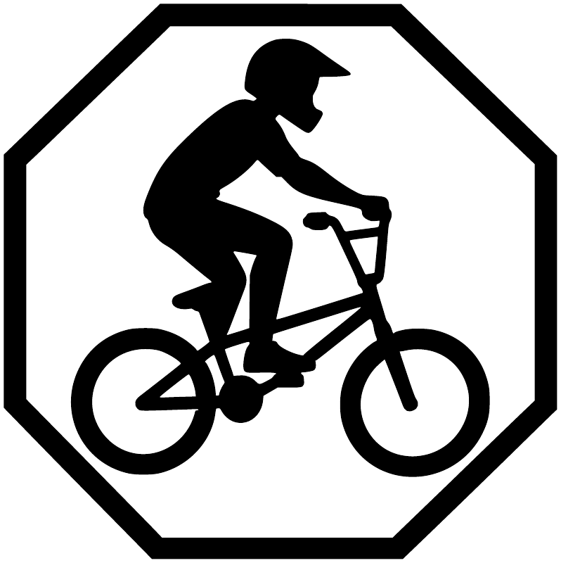 BMX vinyl decal: black rider silhouette on bike inside white octagon