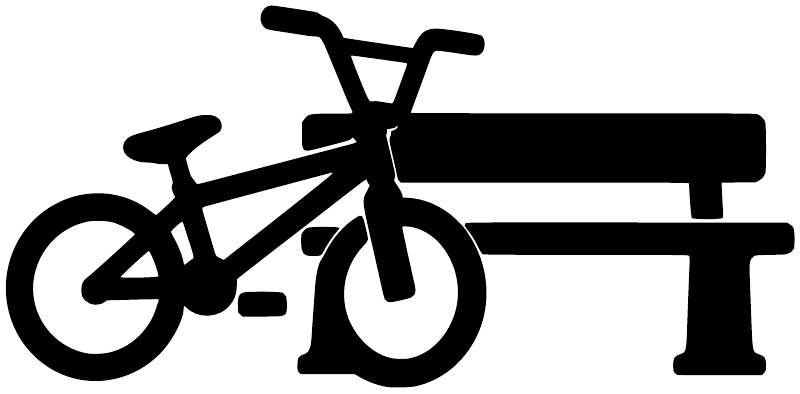 BMX bench break vinyl decal design, bold black bike and bench break silhouettes