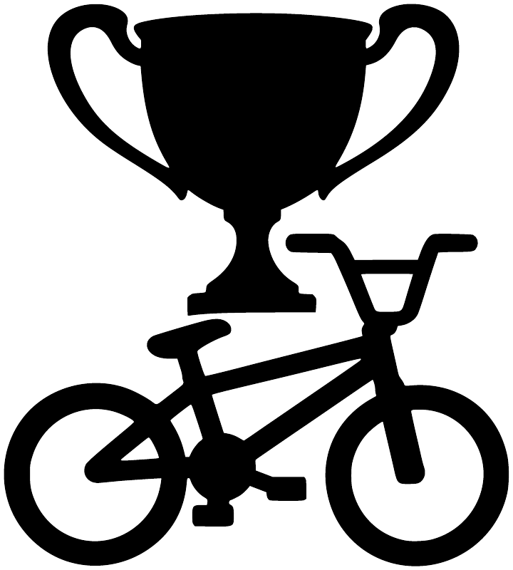 Vinyl BMX trophy decal in black silhouette with trophy and BMX bike