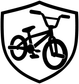 BMX bike crest vinyl decal, black shield with white background and bike icon
