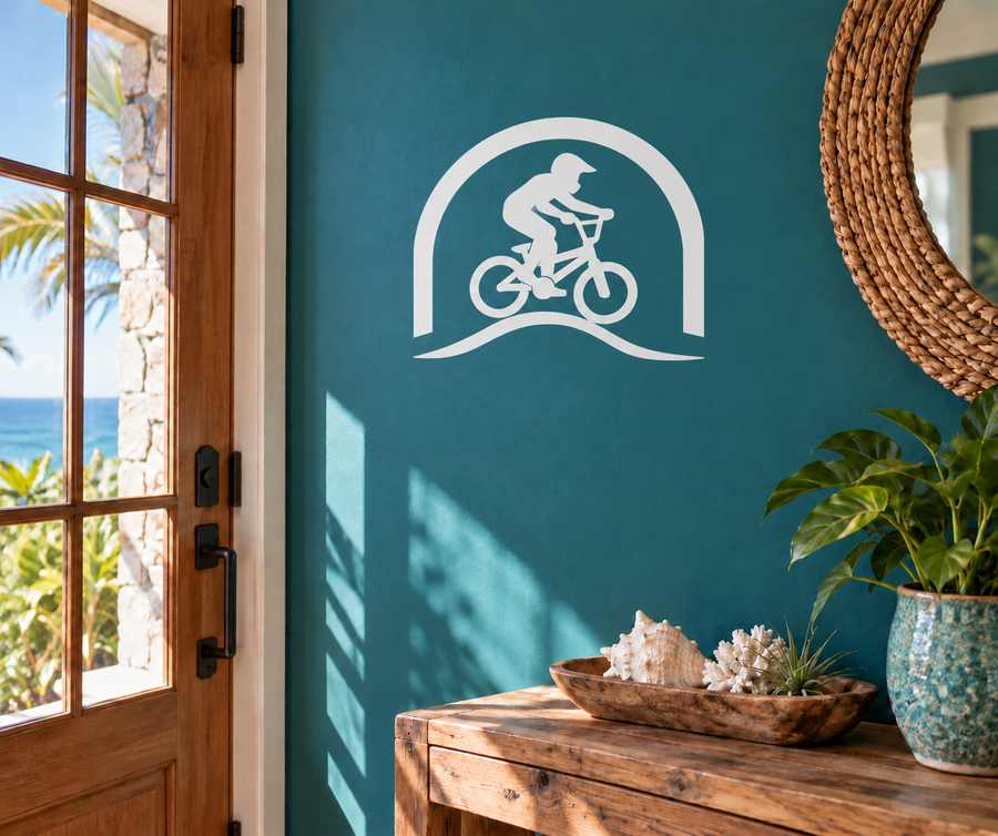 BMX rider tunnel ride vinyl decal with arched frame and bicycle silhouette
