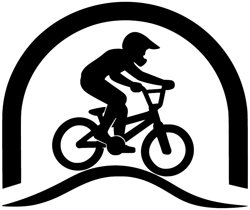 Black BMX rider on bike inside arched tunnel vinyl decal with bold silhouette
