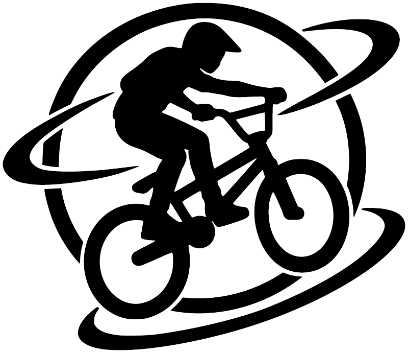 BMX rider wheel orbit vinyl decal silhouette, black graphic on white