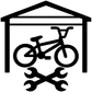 Black BMX garage vinyl decal showing bike icon under roof with crossed tools