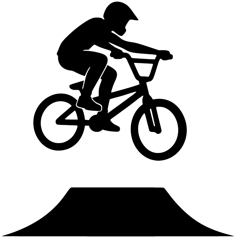 BMX low table jump vinyl decal: black rider on bicycle over curved ramp silhouette