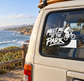 Vinyl decal on car window: “Meet Me at the Park” with black BMX rider