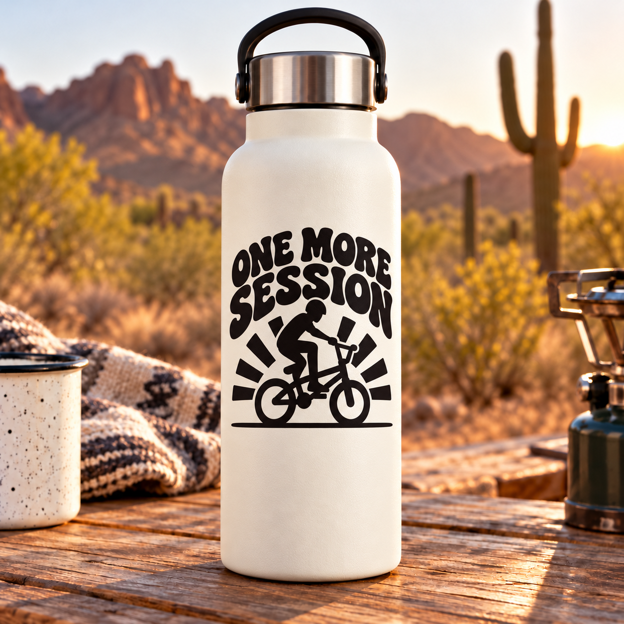 Vinyl decal showing “ONE MORE SESSION” BMX rider graphic in black and white.